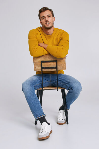 Pull fin col rond uni