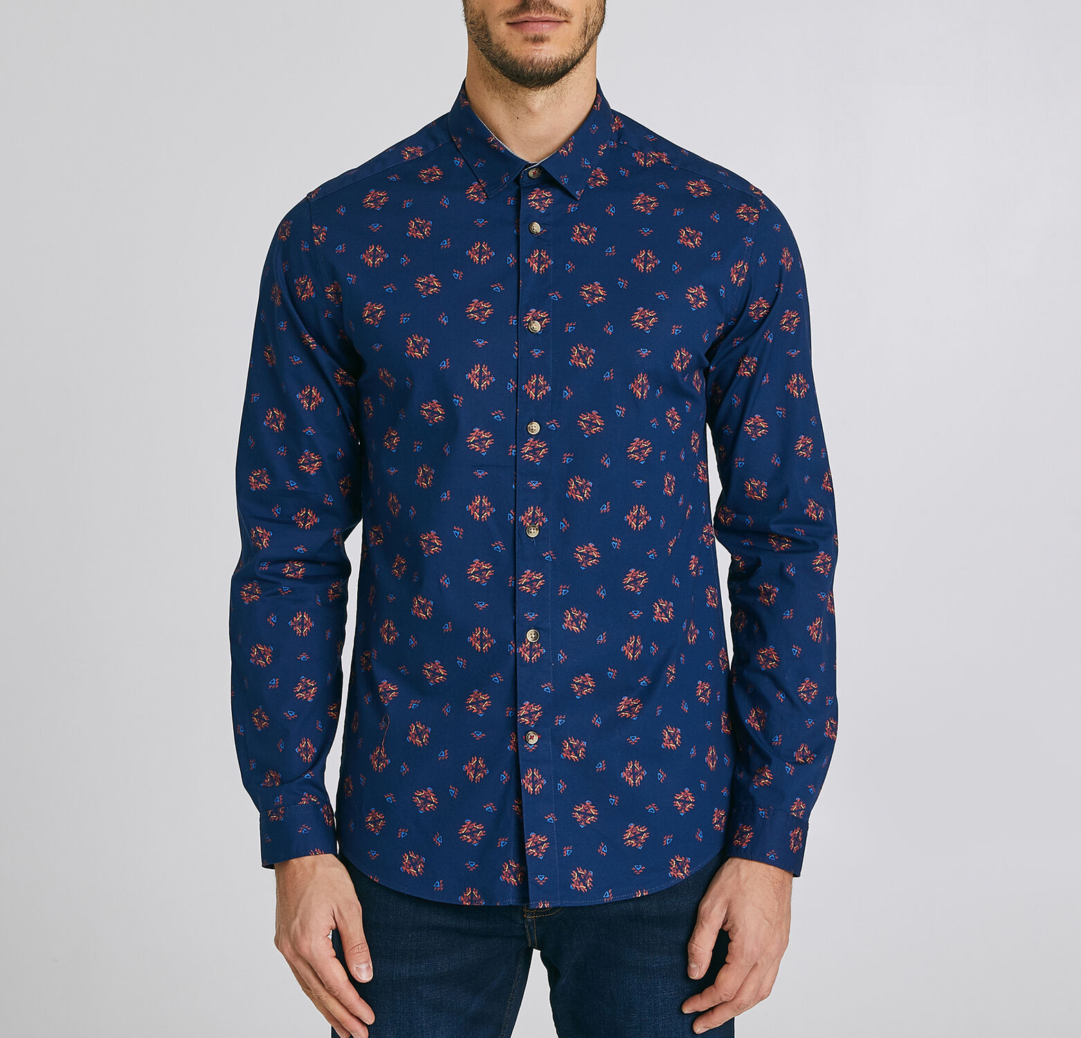 Chemise slim imprimés aztèques coton