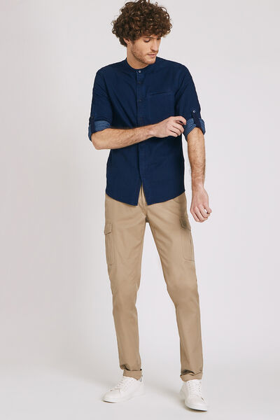 Chemise unie en jean col officier