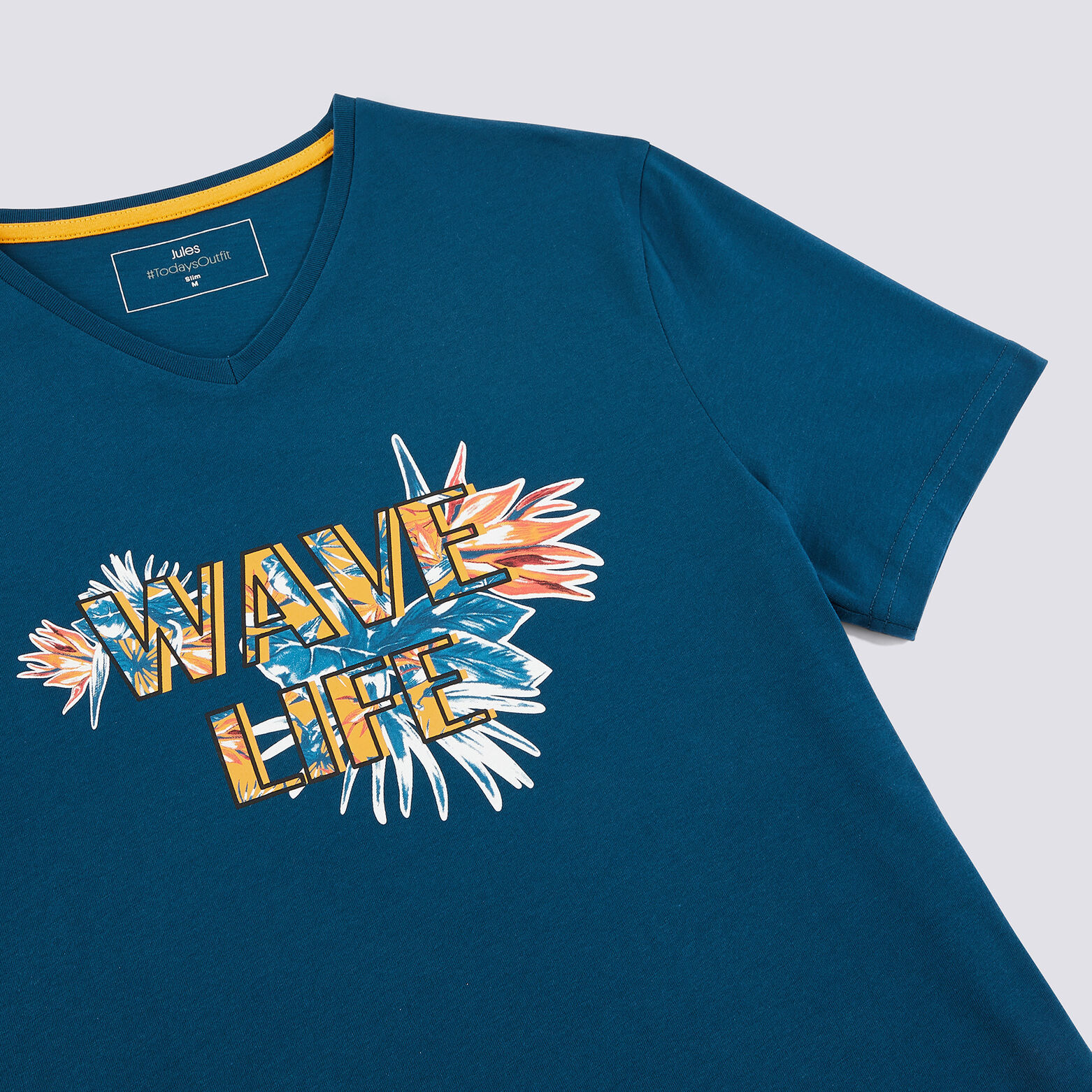 Tee shirt manches courtes col V imprimé WAVE LIFE