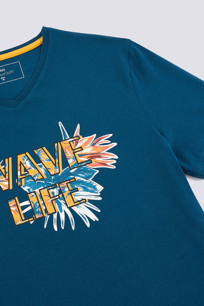Tee shirt manches courtes col V imprimé WAVE LIFE