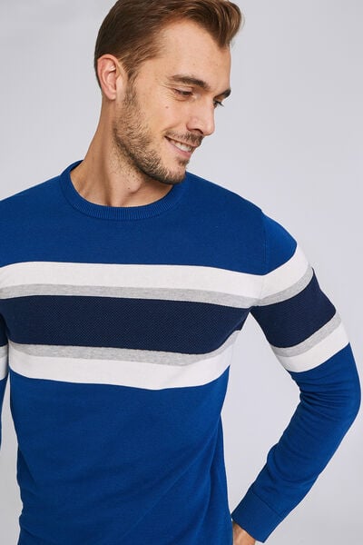 Pull col rond tricolore