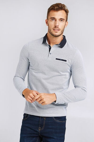 Polo manche longue maille piquée contrastée