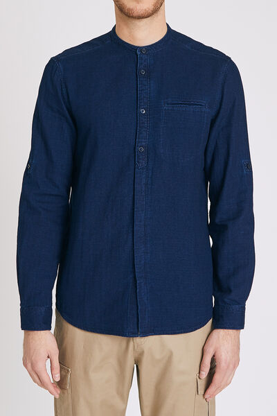 Chemise unie en jean col officier