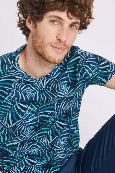 Tee shirt col rond motif feuillage
