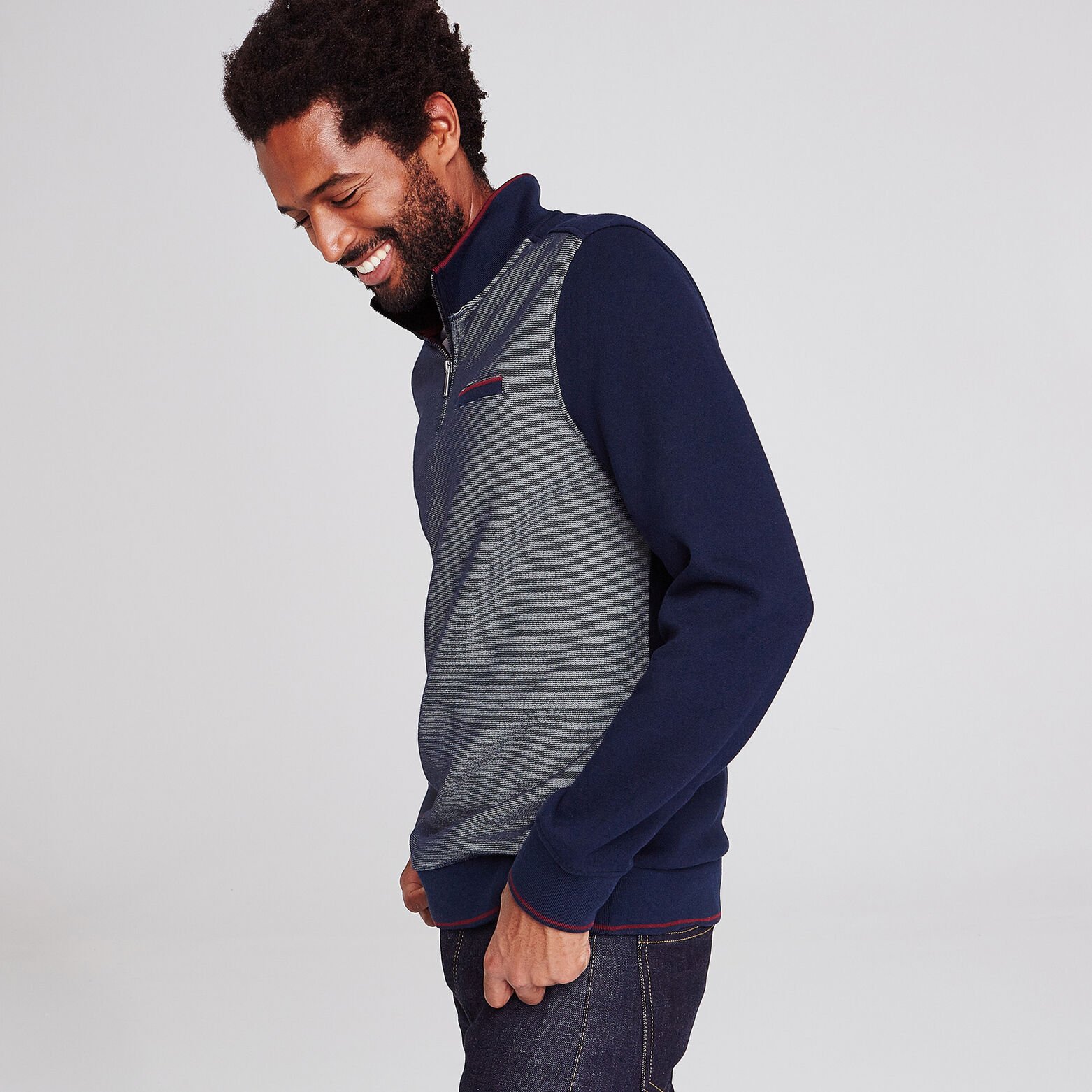 Sweat bi-matière col montant