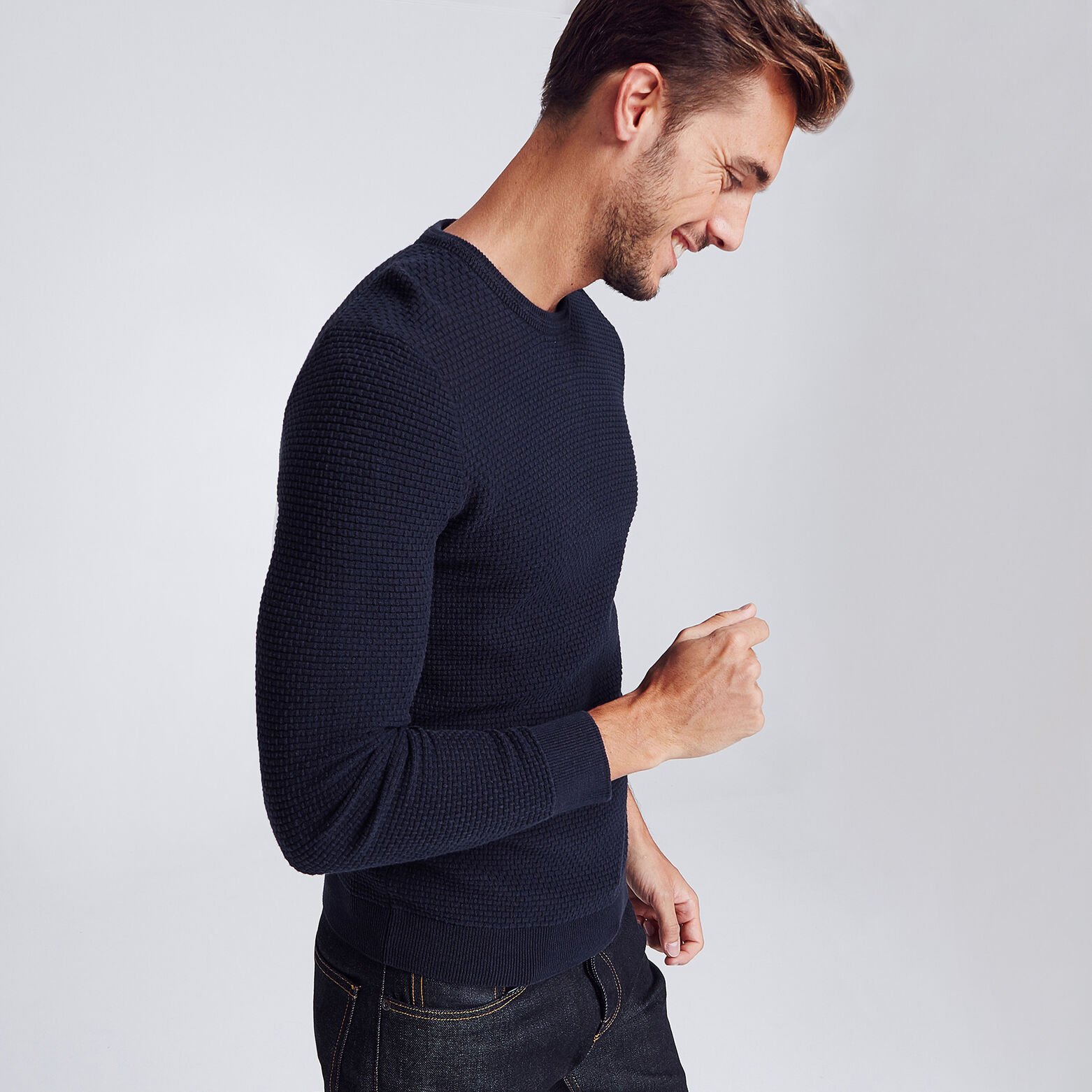 Pull col rond jeux de points