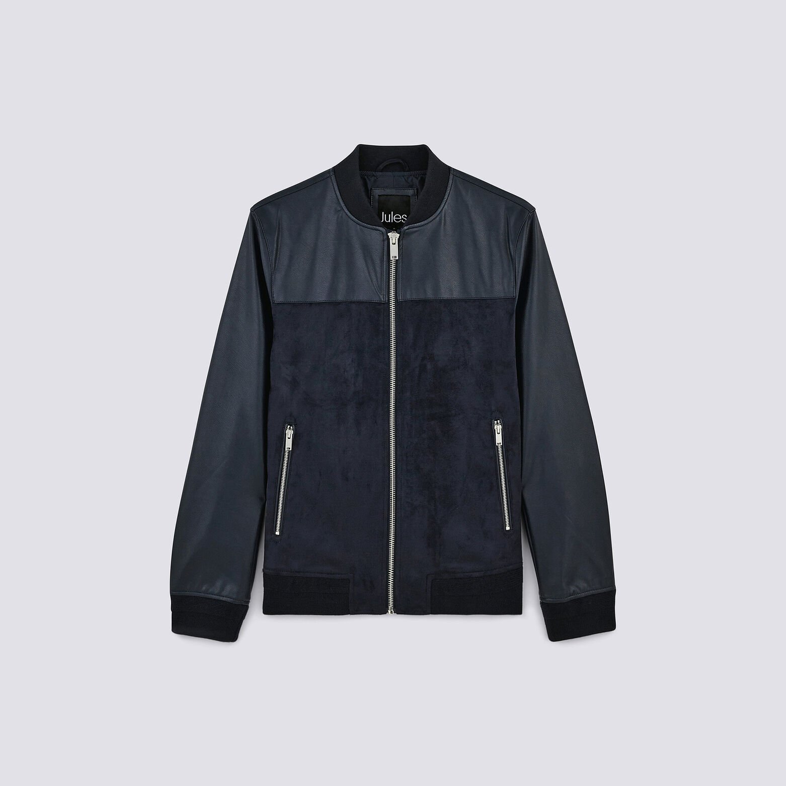 Blouson zippé bi-matière uni