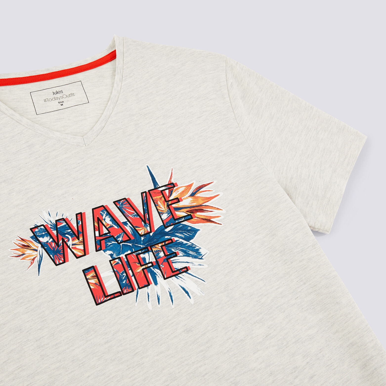 Tee shirt manches courtes col V imprimé WAVE LIFE