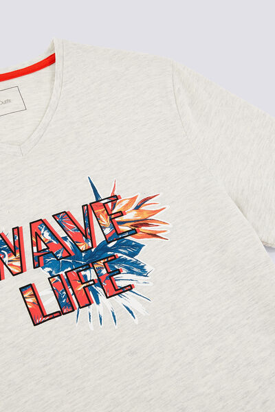 Tee shirt manches courtes col V imprimé WAVE LIFE