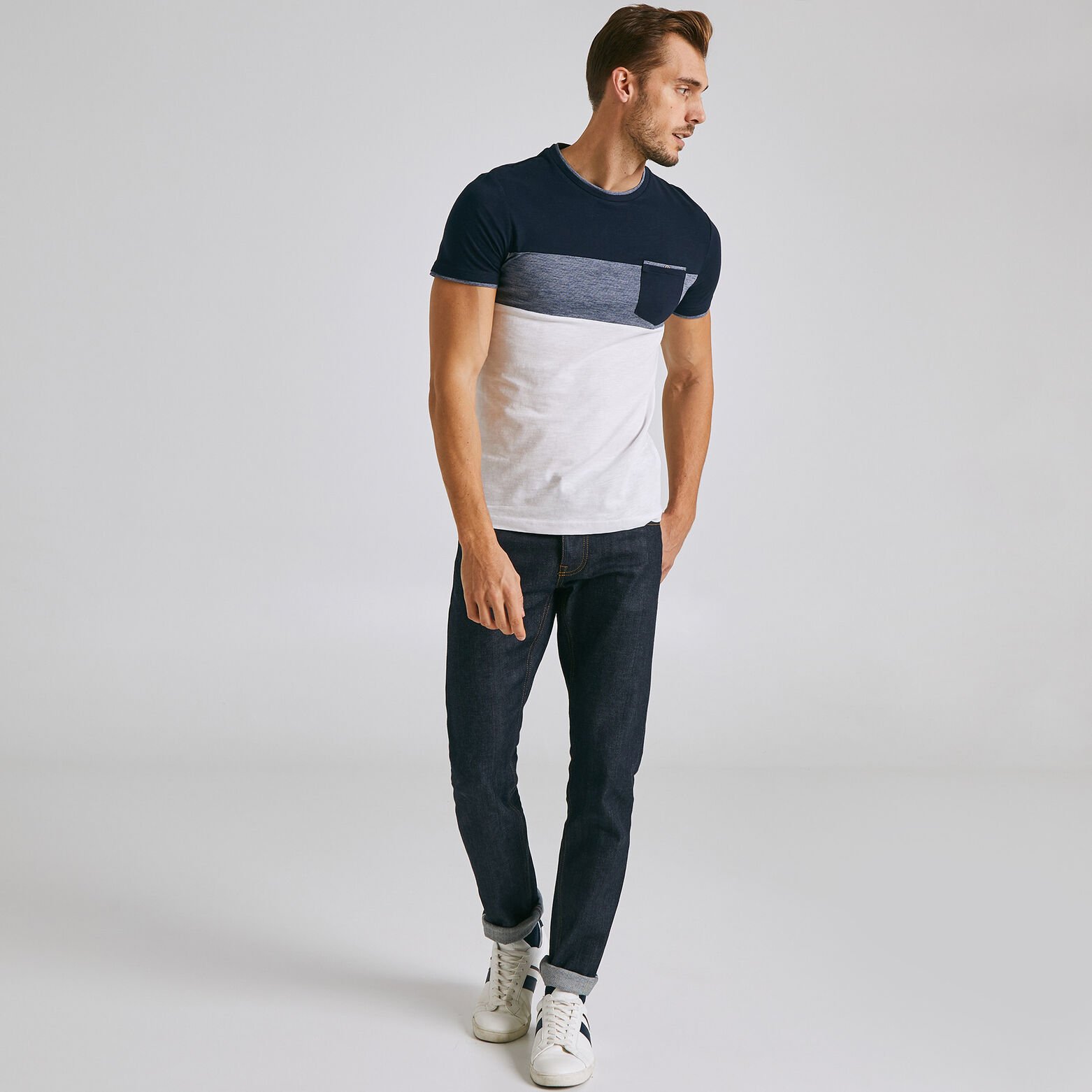 Tee shirt colorblock empiècement poche