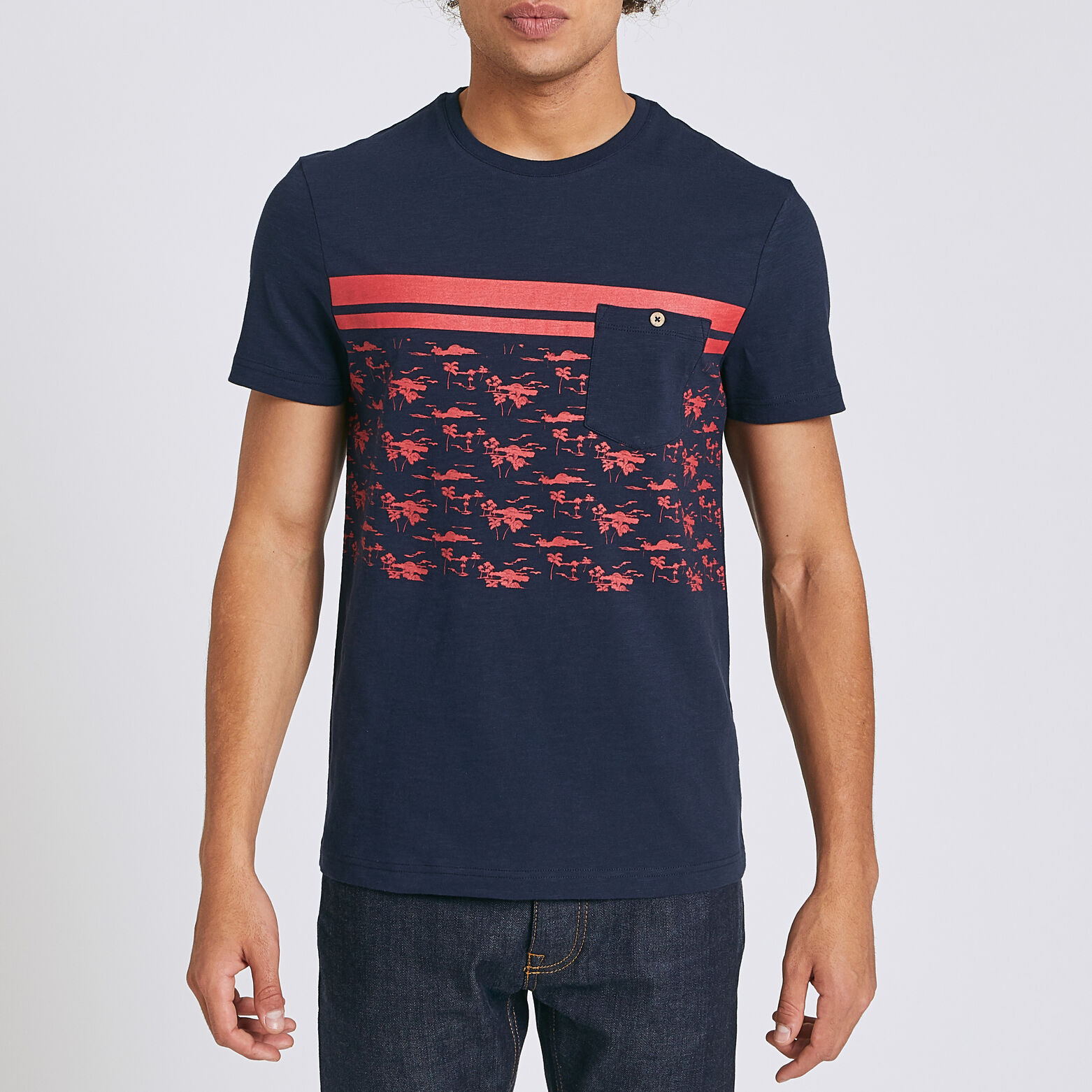 Tee shirt colorblock fantaisie palmiers