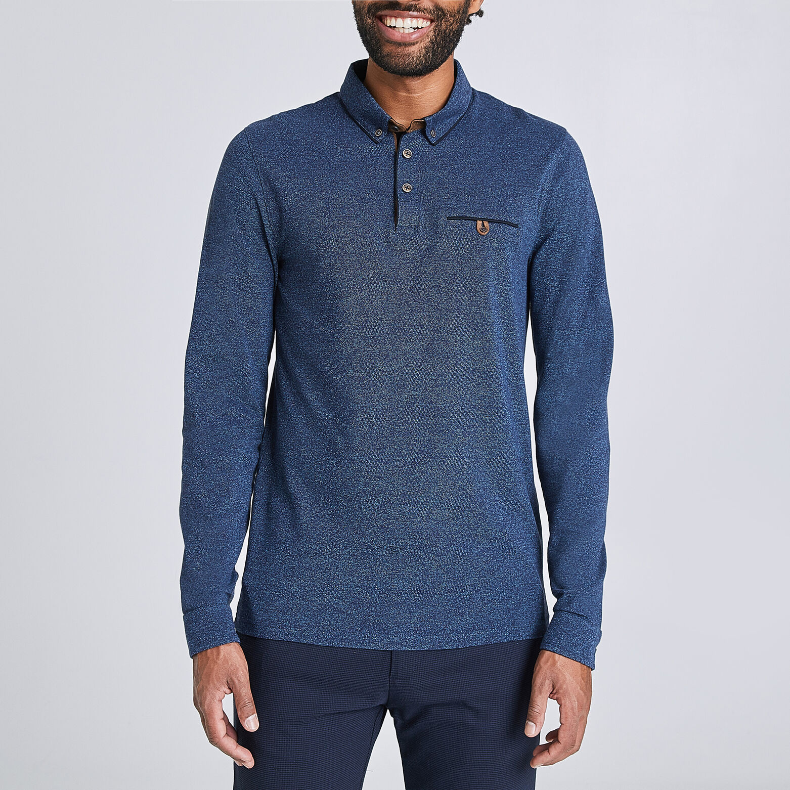 Polo manche longue col boutonné