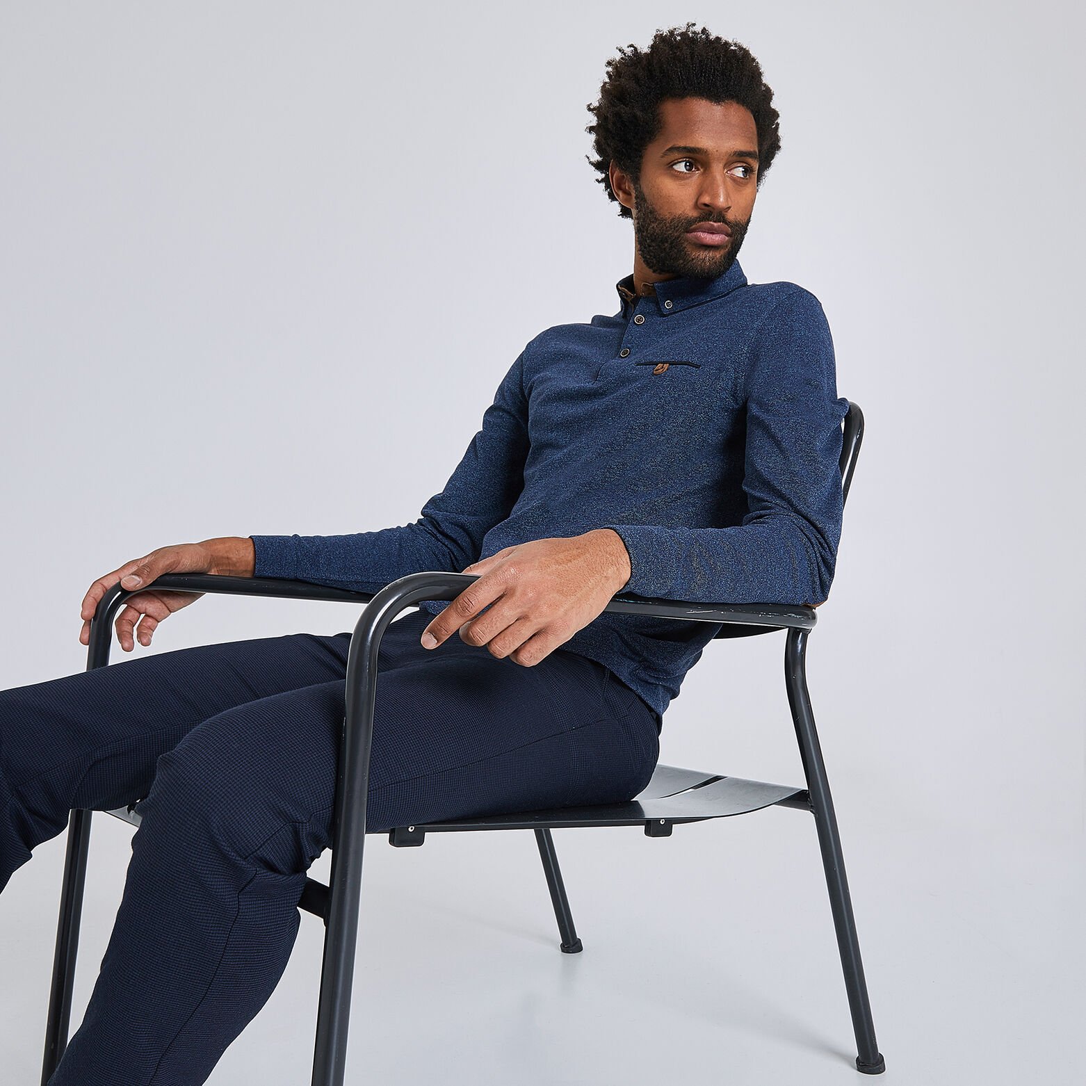 Polo manche longue col boutonné